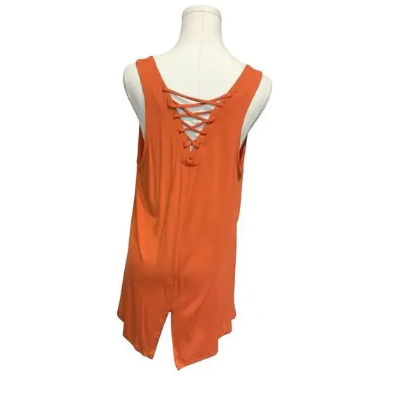 No Boundaries XL Tank Top Faith Dreamcatcher Graphic Boho Orange Crisscross Back - Picture 4 of 4